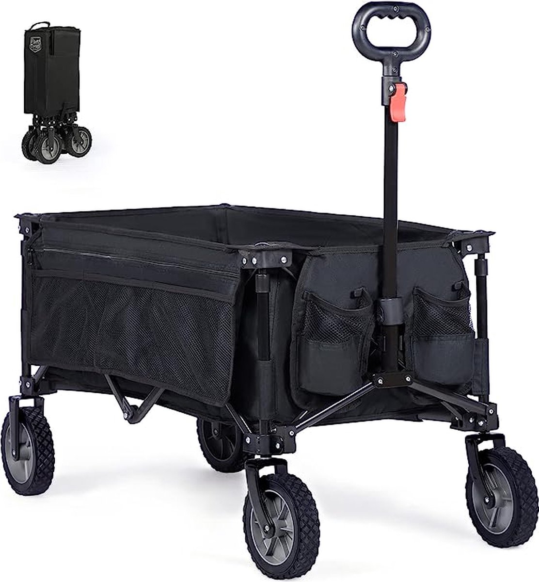 Trolley Kamping Portabel /Opvouwbare trolley op wielen met verstelbare handgreep, voor strand, buiten, picknick, festival, tuin, zwaar belastbaar, Bolderkar