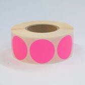 Blanco Stickers op rol 35mm rond - 1000 etiketten per rol - fluor roze