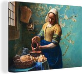 Canvas Schilderij Melkmeisje - Amandelbloesem - Van Gogh - Vermeer - Schilderij - Oude meesters - 120x90 cm - Wanddecoratie