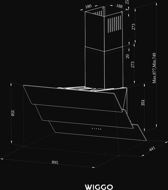 Wiggo WE-A642G(W) - Hotte aspirante inclinée - 60 cm - Glas Wit