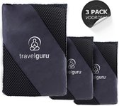 TravelGuru Microfibre Travel Towel Set of 3 - 1x Large (85 * 150cm), 2x Small (40 * 80 cm) - Serviette légère à séchage rapide idéale pour les sports, les voyages, le plein air et la plage - Serviette de voyage en microfibre - Noir