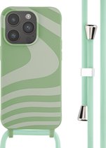 iMoshion Hoesje Geschikt voor iPhone 14 Pro Hoesje Met Koord - iMoshion Siliconen design hoesje met koord - Groen / Retro Green