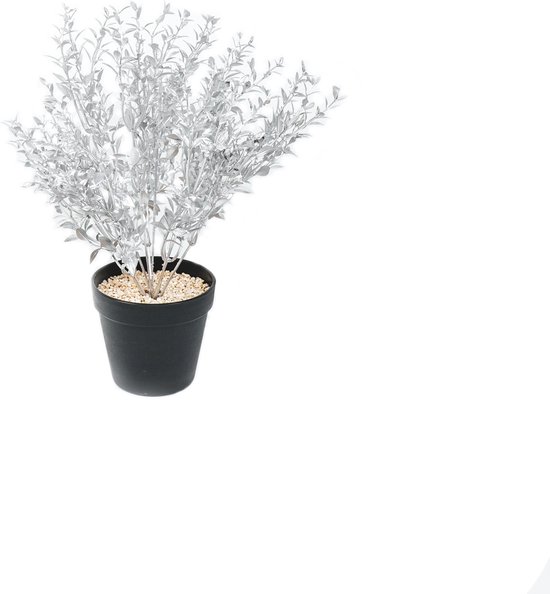Housevitamin Zilveren plant in zwarte pot- Kunststof