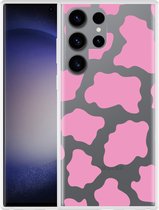 Cazy Hoesje geschikt voor Samsung Galaxy S23 Ultra Roze Koeienvlekken