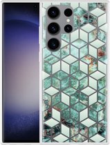 Cazy Hoesje geschikt voor Samsung Galaxy S23 Ultra Groen Hexagon Marmer