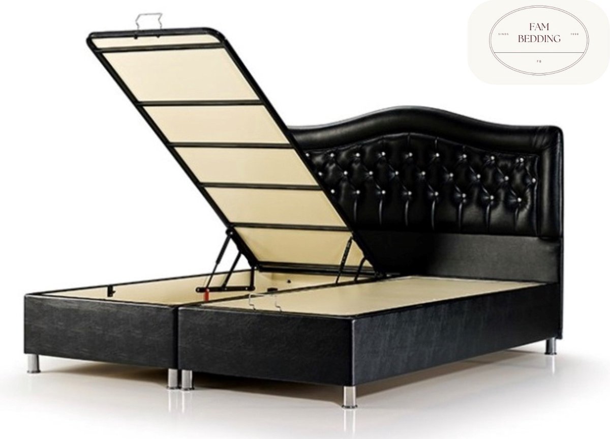 2 Persoons Opberg Boxspring Diamond Zwart 180x200