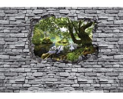 Fotobehang - Vlies Behang - 3D Gat in de Muur met Bos - 416 x 254 cm