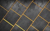 Fotobehang - Vlies Behang - Zwarte Tegels met Gouden Voeg - 460 x 300 cm