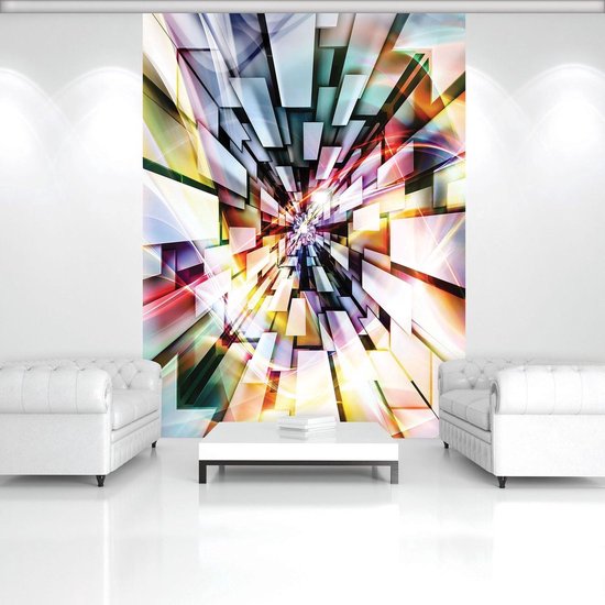 Papier peint photo - Papier peint intissé - Tunnel spatial 3D - Tunnel 3D coloré avec Balles - 254 x 184 cm