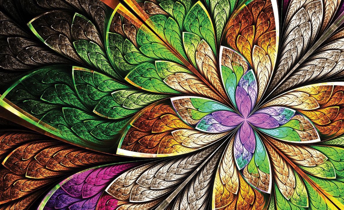 Fotobehang - Vliesbehang - Abstract Kleurrijk Bloemen Ornament - Kunst - 254 x 184 cm