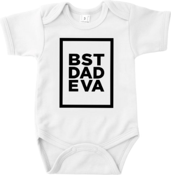 Cadeau Vaderdag - Barboteuse Best Dad Eva Box - Taille 92 - Couleur Wit - 100% Katoen