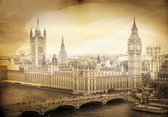 Fotobehang - Vlies Behang - Vintage Ansichtkaart Palace of Westminster Londen - Big Ben - 312 x 219 cm