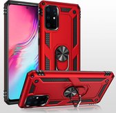 Samsung Galaxy A71 5G Stevige Magnetische Anti shock ring back cover case- schokbestendig-TPU met stand – Rood