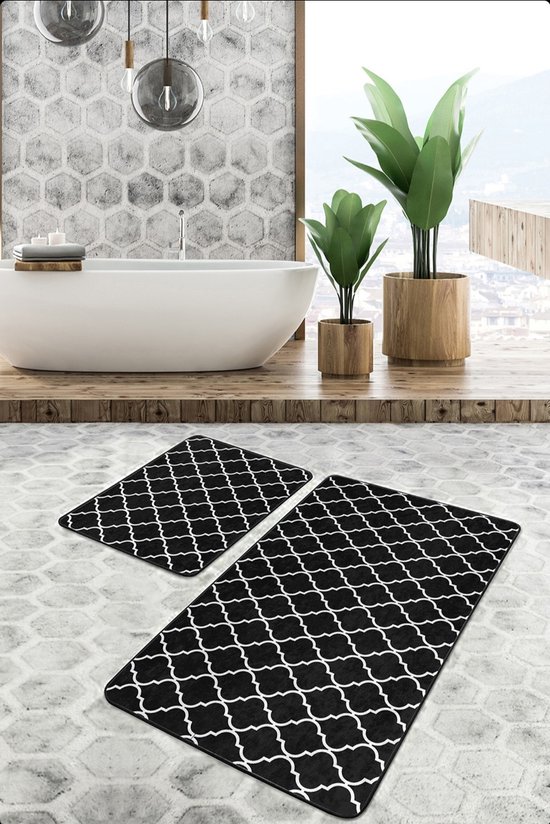 Badmat antislip 2 stuk set - 60x100 & 50x60 - Wc mat - Toiletmat - Ogea - Deurmat - De Groen Home