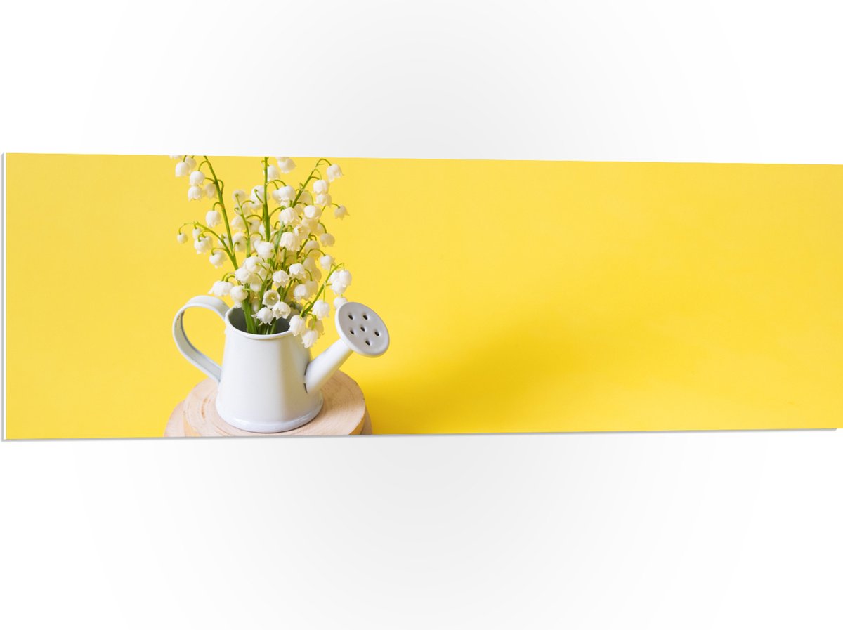 PVC Schuimplaat- Boeket in Gieter met Gele Achtergrond - 120x40 cm Foto op PVC Schuimplaat