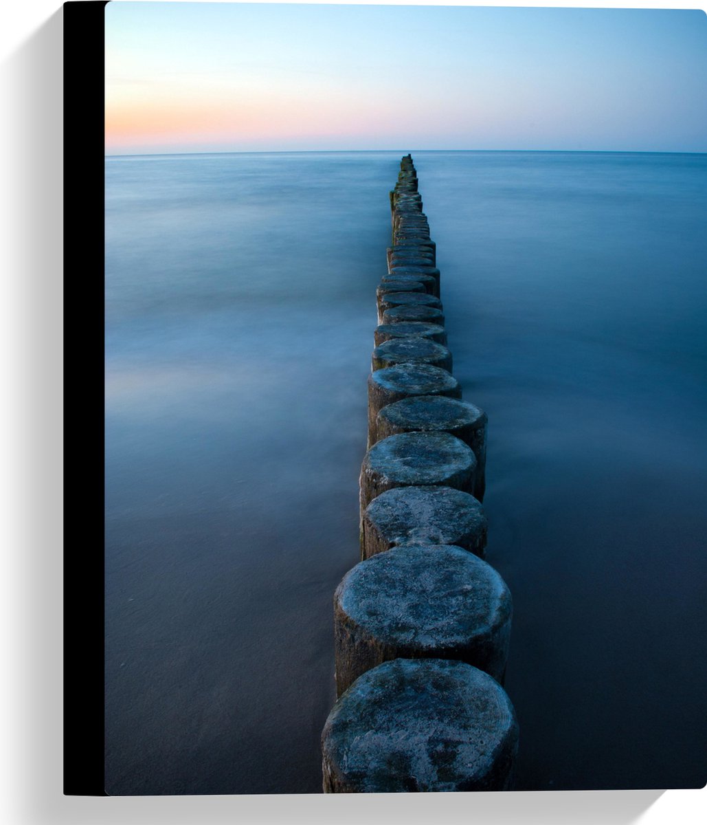Canvas - Strand - Zand - Zee - Palen - Hout - 30x40 cm Foto op Canvas Schilderij (Wanddeco