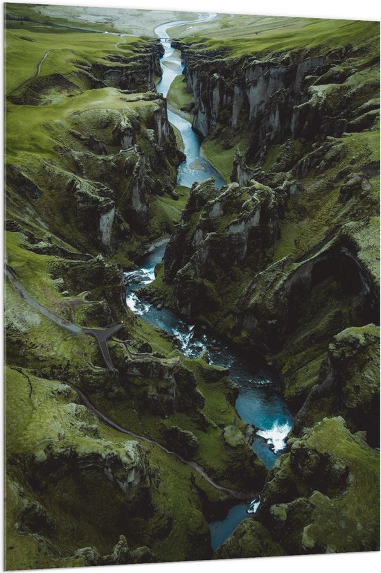 Acrylglas - Bergen - Rivier - Water - Gras - Groen - 100x150 cm Foto op Acrylglas (Wanddecoratie op Acrylaat)