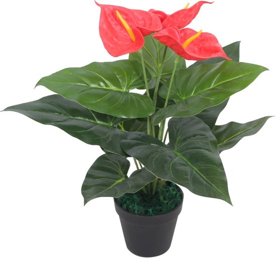 vidaXL - Kunst - anthurium - plant - met - pot - 45 - cm - rood - en - geel
