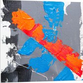 PVC Schuimplaat- Grijze, Blauwe en Oranje Verfvakken op Witte Achtrgrond - 80x80 cm Foto op PVC Schuimplaat