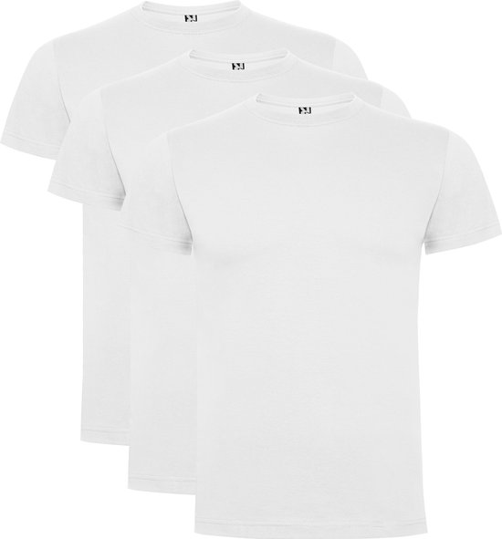 3 Pack Roly Dogo Premium Heren T-Shirt 100% katoen Ronde hals wit, Maat 4XL
