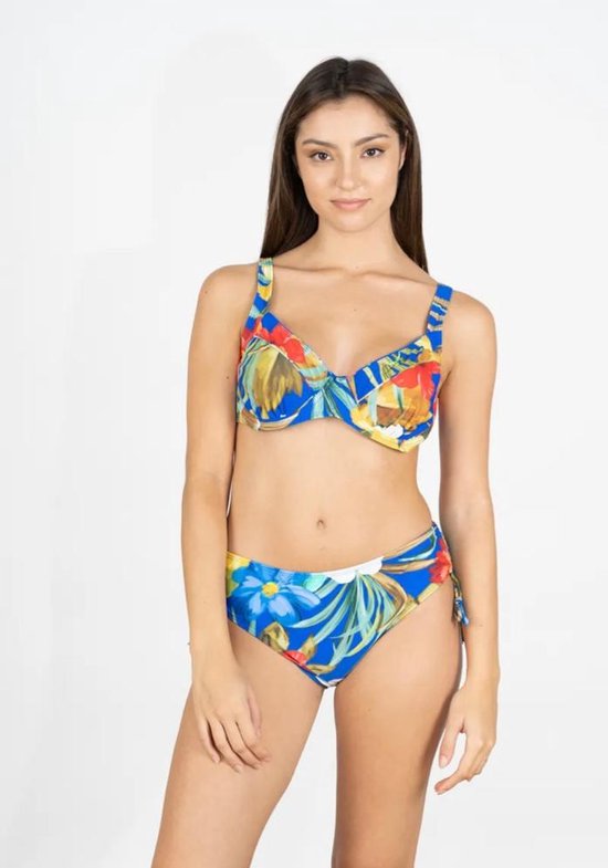 Bikini Set 2 delig- Nieuw collectie Grote maten beugel bikini set(Niet voorgevormd)Lingerie&Badmode- Badpak Strandkleding FM3011- Blauw meerkleurig bloemenpatroon- Maat 50