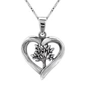Ketting zilver | Zilveren ketting met hanger, opengewerkt hart met levensboom