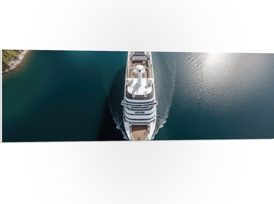 PVC Schuimplaat- Bovenaanzicht van Cruiseschip op het Water - 120x40 cm Foto op PVC Schuimplaat