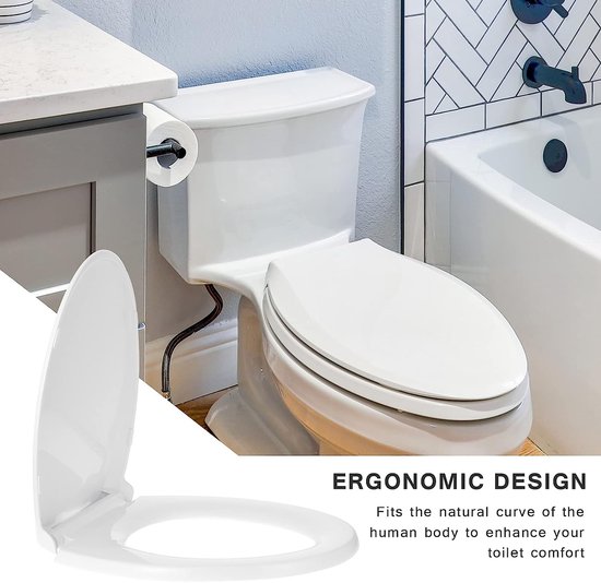 Abattant WC Premium antibactérien en forme de D blanc. Abattant WC avec  fonction de fermeture rapide et mécanisme soft-close soft-close. Siège de