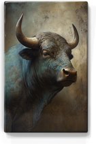 Bronzen stier - Laqueprint - 19,5 x 30 cm - Niet van echt te onderscheiden handgelakt schilderijtje op hout - Mooier dan een print op canvas. - LP353