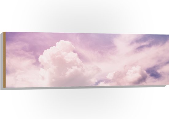Hout - Wolkenvelden in Pastelkleurige Lucht - 120x40 cm - 9 mm dik - Foto op Hout (Met Ophangsysteem)