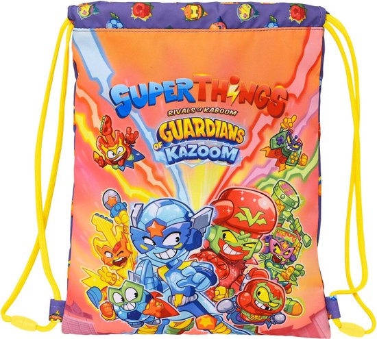 Rugtas met Koordjes SuperThings Guardians of Kazoom Paars Geel (26 x 34 x 1 cm)