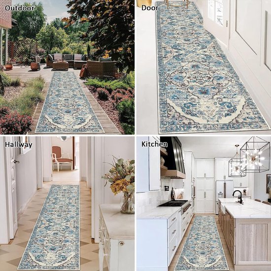 Enyhom Loper voor de gang, 75 x 243 cm, zacht, antislip, wasbaar, Boheems, keukentapijt, vintage, hal, entree, wasruimte