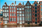 Dibond - Traditionele Grachtenpanden van Amsterdam in Verschillende Kleuren - 120x80 cm Foto op Aluminium (Wanddecoratie van metaal)