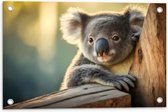 Tuinposter – Aandoenlijke Koala van Achter Boom - 60x40 cm Foto op Tuinposter (wanddecoratie voor buiten en binnen)