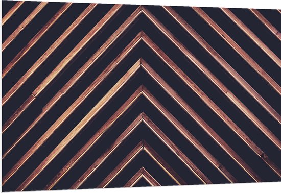 PVC Schuimplaat - Roségouden Driehoeken Patroon tegen Grijze Achtergrond - 150x100 cm Foto op PVC Schuimplaat (Met Ophangsysteem)