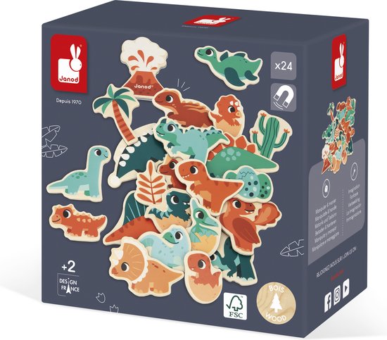 Janod Dino - Magneetset - Magneten In Dinosaurus Thema - 24 Verschillende Magneten - Geschikt Vanaf 2 Jaar van Janod — afbeelding 2