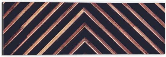 Dibond - Roségouden Driehoeken Patroon tegen Grijze Achtergrond - 60x20 cm Foto op Aluminium (Wanddecoratie van metaal)