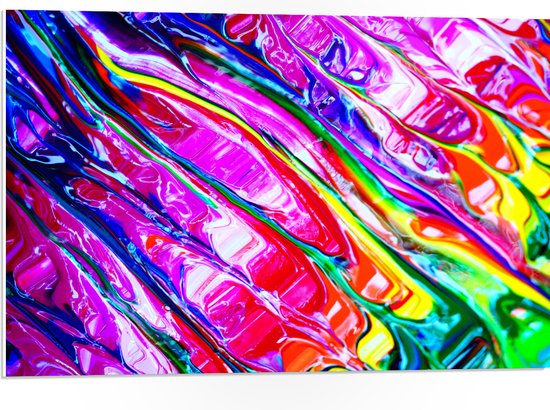 PVC Schuimplaat- Mix van Roze, Gele en Groene Verfstrepen - 75x50 cm Foto op PVC Schuimplaat