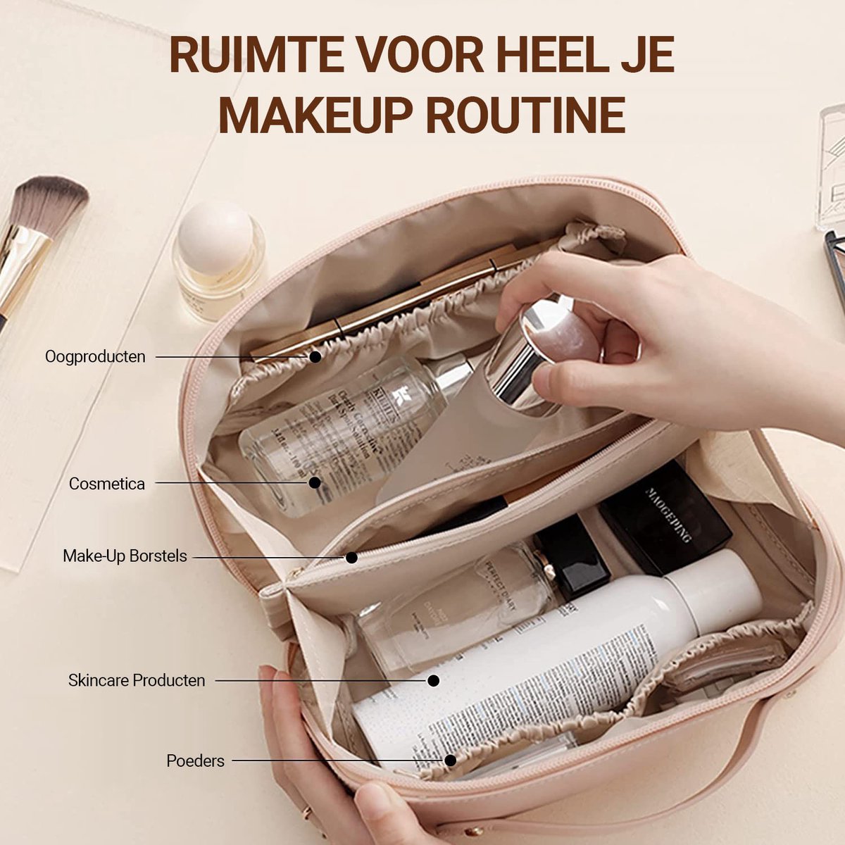 Reistas voor make-up, grote tas voor cosmetica, organizer voor vrouwen Reistas voor make-up, grote tas voor cosmetica, organizer voor vrouwen