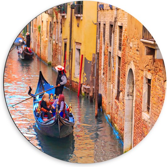 Dibond Muurcirkel - Toeristen in Gondels over de Wateren van Venetië - 60x60 cm Foto op Aluminium Muurcirkel (met ophangsysteem)