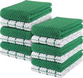 Towels - Set van 12 theedoeken, keukendoeken, 38 x 64 cm, katoenen theedoeken, machinewasbaar, groen en wit