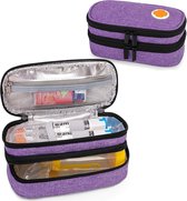 Dubbellaagse geïsoleerde EpiPen-draagtas voor kinderen, draagbare medicijnbenodigdhedenzak voor 2 EpiPens, Auvi-Q, spuiten, afstandhouder, neusspray, thuis en op reis, paars