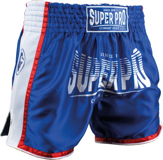 Short de kickboxing Super Pro Stripes Blauw/ Wit/ Rouge - XXS