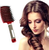 Frazimashop-Haarborstel- Everzwijnhaar -kleur donker rood-Antiklit haarborstel - Detangle Brush - kappers haarborstel -voor alle haartypen borstel | varkenshaar bostel- Voor Mannen en Vrouwen- voor pruiken en weaves