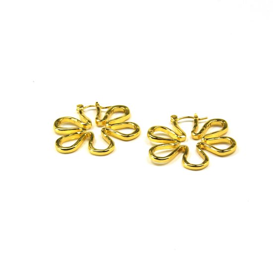 Oorbellen Floral Fashion Flower Goud | 18 karaat gouden plating - 3,5 cm | Buddha Ibiza