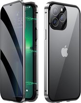 Hoesje Geschikt voor iPhone 7 Plus Hoesje Dubbelzijdig Gehard Glas Magneet Case - Hoes Geschikt voor iPhone 7 Plus Hoes Met Magnetische Connectie - Zilver