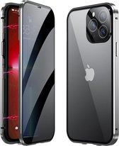 Hoes Geschikt voor iPhone 12 Pro Hoesje Magnetisch Back Cover Case - Hoesje Geschikt voor iPhone 12 Pro Hoes 360 graden Bescherming Case - Zilver
