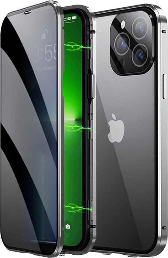Hoes Geschikt voor iPhone 12 Pro Hoesje Magnetische Hoes Back Cover Metalen Case Hoes Stevig Telefoonhoesje - Zilver