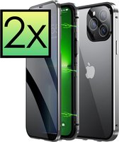 Hoes Geschikt voor iPhone 12 Pro Hoesje Magnetische Hoes Back Cover Metalen Case Hoes Stevig Telefoonhoesje - Zilver - 2x
