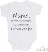Barboteuse au toucher doux "Maman, tu es la plus douce et la plus belle. Je t'aime" Katoen Unisexe Wit/noir Taille 56/62
